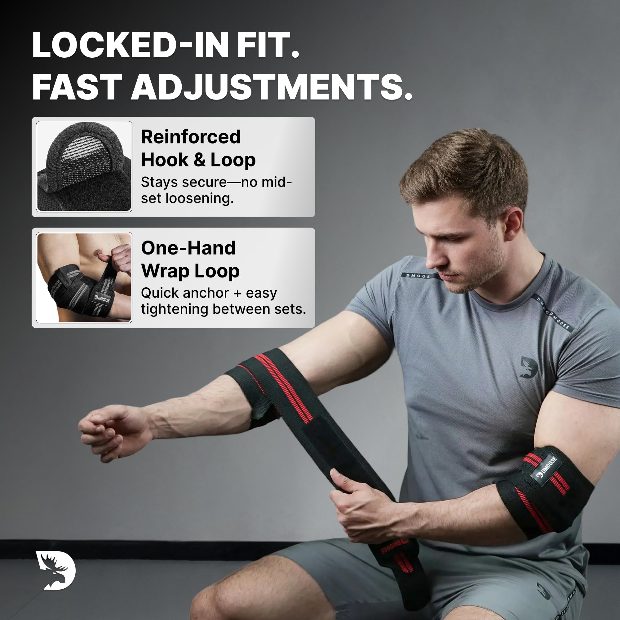 DMoose Fitness Gomiti per sollevamento pesi (coppia) 101,6 cm, tutore regolabile per supporto articolare, sollievo dal dolore e tendinite, cinghie per gomito per sollevamento pesi, panca e allenamenti