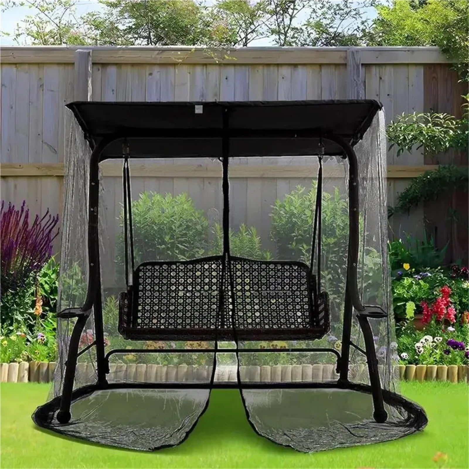 Relax all'aperto Protezione all'aperto Copertura Anti-Mosche di Facile Accesso Rete a Maglie Protezione Completa da Zanzariera Gazebo(Black)