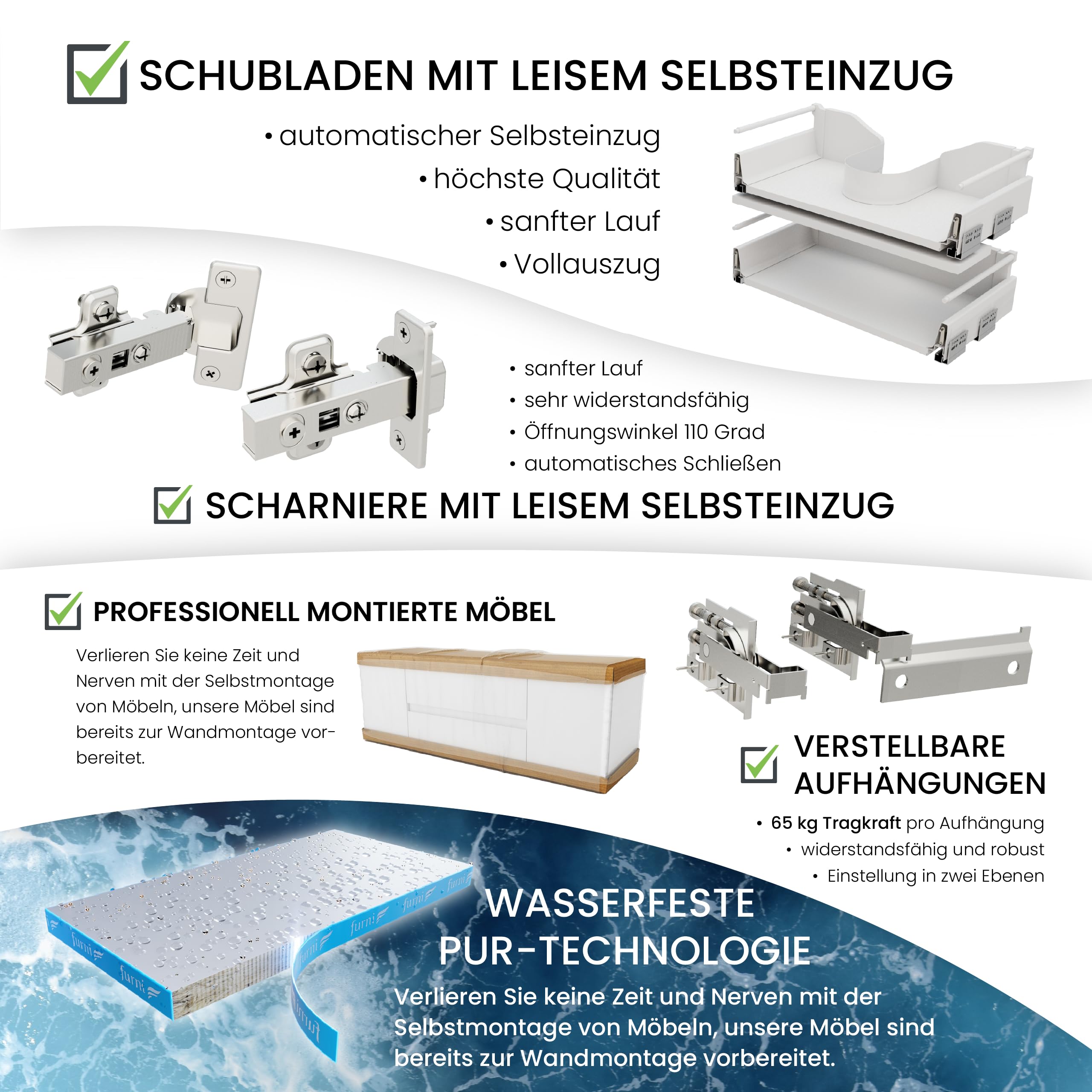 Badezimmer-Waschtischunterschrank 140 cm D ATH DC - Mattes Holzdekor - Schwarzer Mattgriff