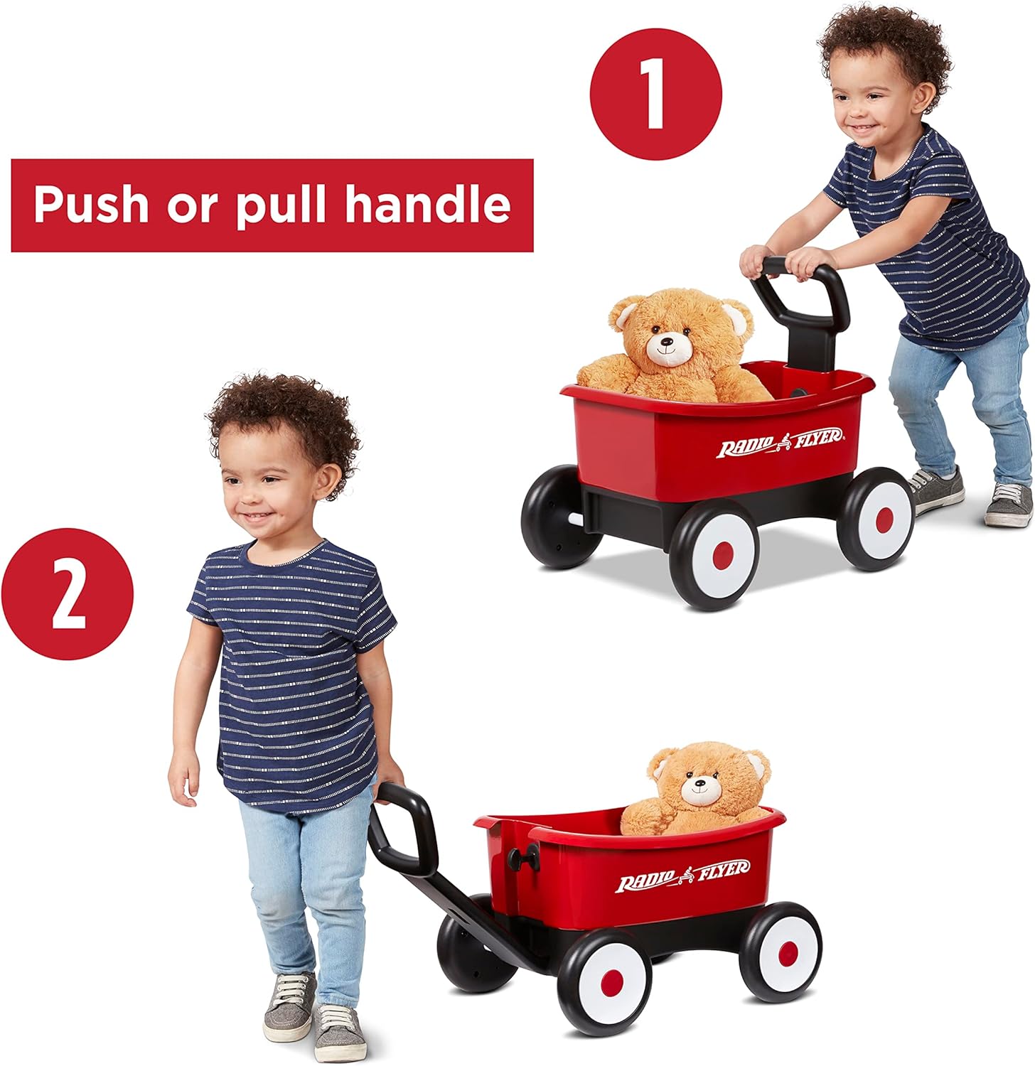 Radio Flyer Push & Pull Walker Wagon with Teddy Bear, Red, for Kids 1-4 Years Old, Locking Handle for Stability, Baby Push Walker Converts to Pull Wagon, for Indoor & Outdoor Play