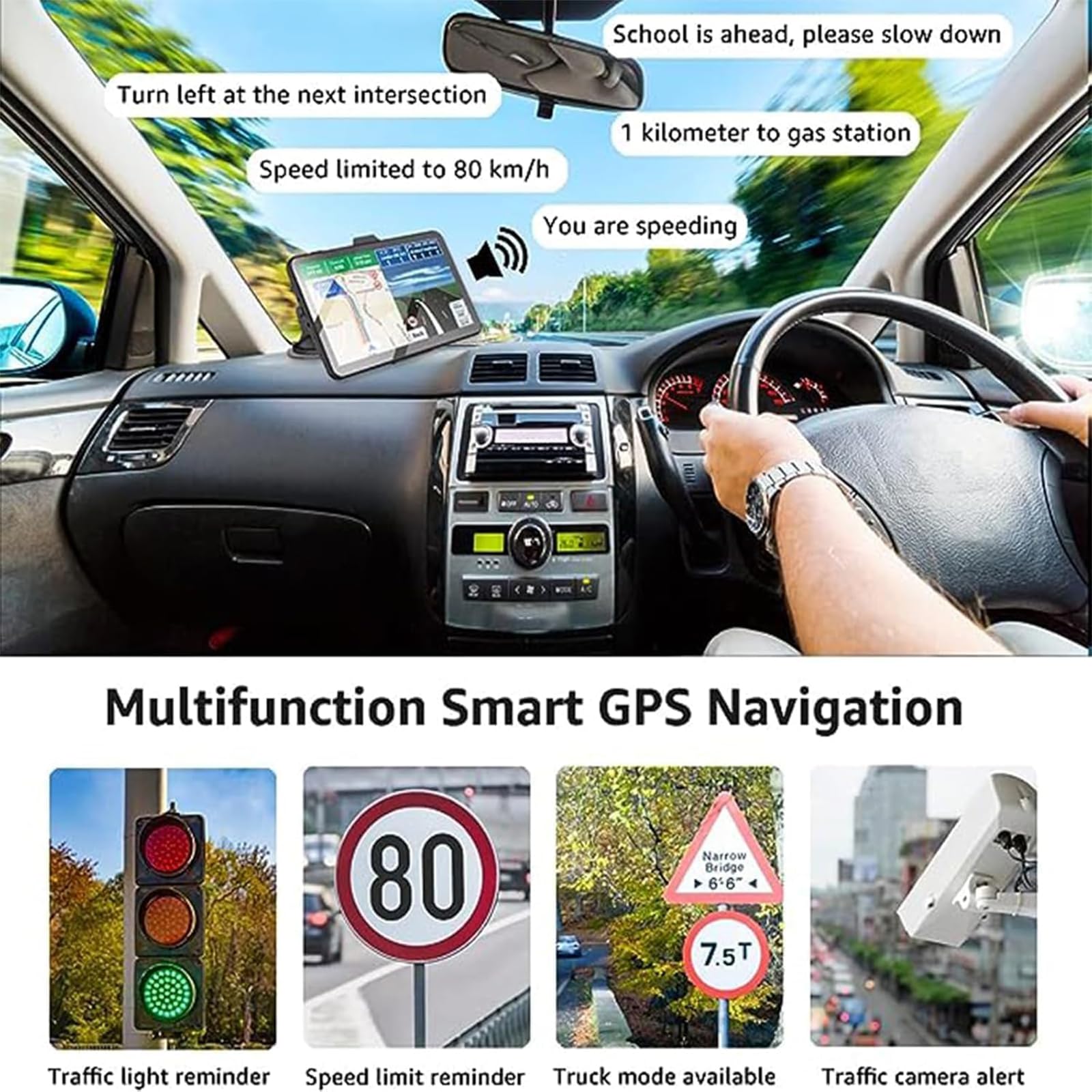 Navegador GPS 2.5D para Coche, Pantalla táctil de 7 Pulgadas, GPS de camión, Conductores comerciales, indicaciones de Voz Real, dirección de Giro, Alerta de cámara de Velocidad de Advertencia