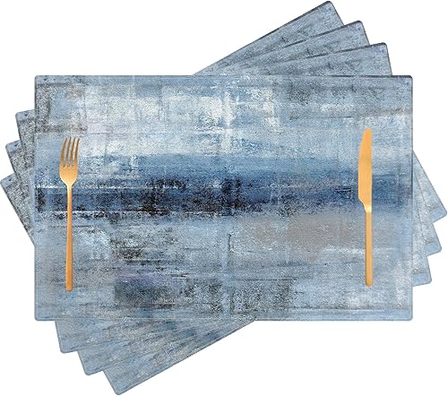 Juego de 4 manteles individuales de arte abstracto para interiores, manteles individuales modernos de lino, lavables, impermeables, resistentes al