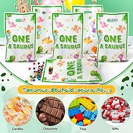 Dinosaur 1st Birthday Party Favor Bags - 50Pcs One A Saurus Green Goody Candy Treat Bags, Cute Dinosaur Theme Plastic One Birthday Party Favor Supplies Decorations for Kids Boys Girls Baby Shower