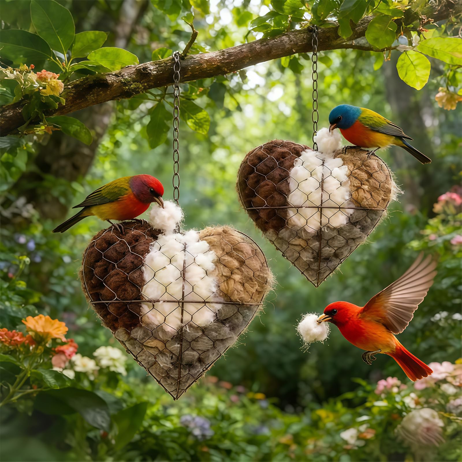 Matériau de nidification pour oiseaux - Fabriqué à la main - En fibres d'alpaga - Avec suspension - Pour jardin et balcon