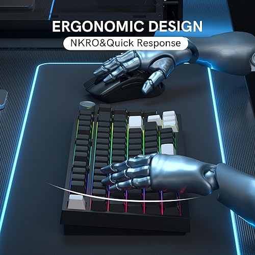 Miniatura 5 de Keymatic Teclado mecánico inalámbrico, 75% teclado personalizado intercambiable en caliente con perilla, retroiluminación RGB, teclas PBT impresas