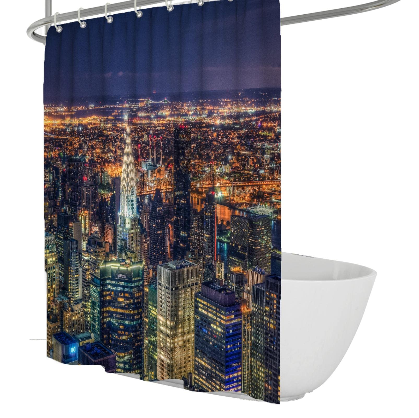 Die geschäftige Stadt Nachtszene Duschvorhänge Stoff Polyester Badezimmer Duschvorhang Wasserdicht Maschinenwaschbar Eigentumswohnung Badewanne Vorhänge B180xL180cm