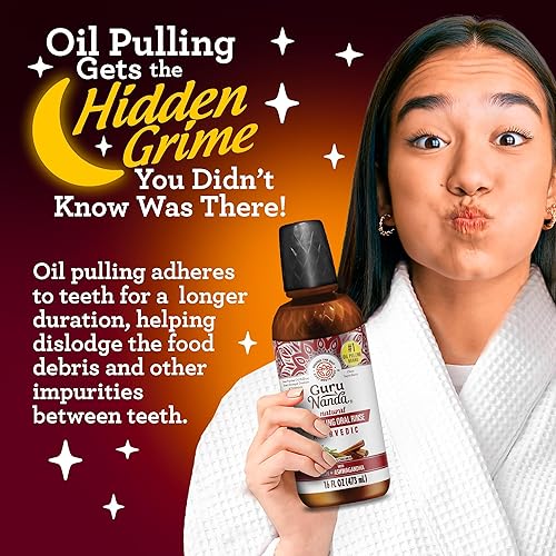 Miniatura 4 de GuruNanda Enjuague Bucal de Oil Pulling con Aceite de Canela, Promueve la Calma, con Neem y Ashwagandha para Aliento Fresco y Encías Saludables, Sin