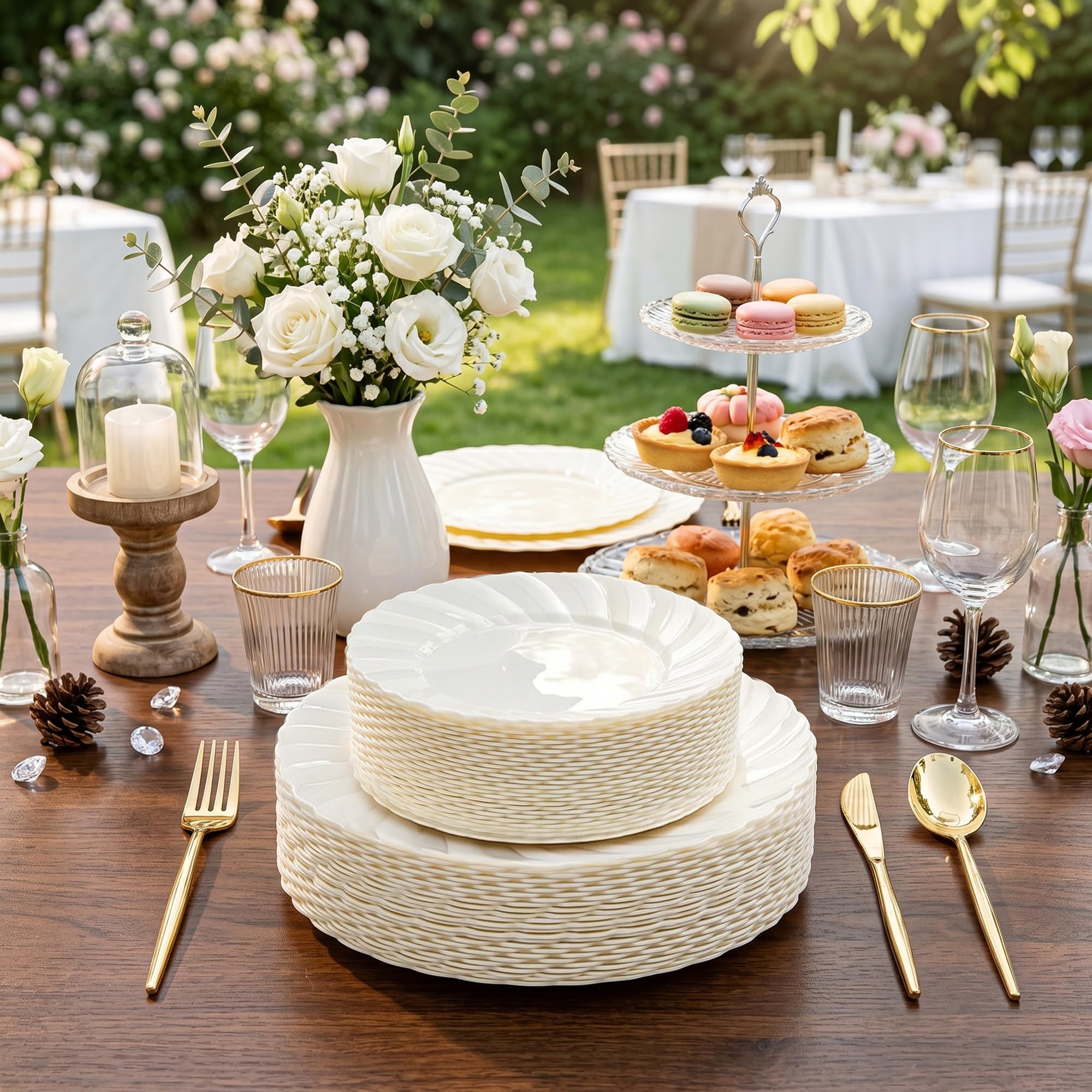 Ivory Scalloped Plates - 60 Pack for Parties & Weddings -7