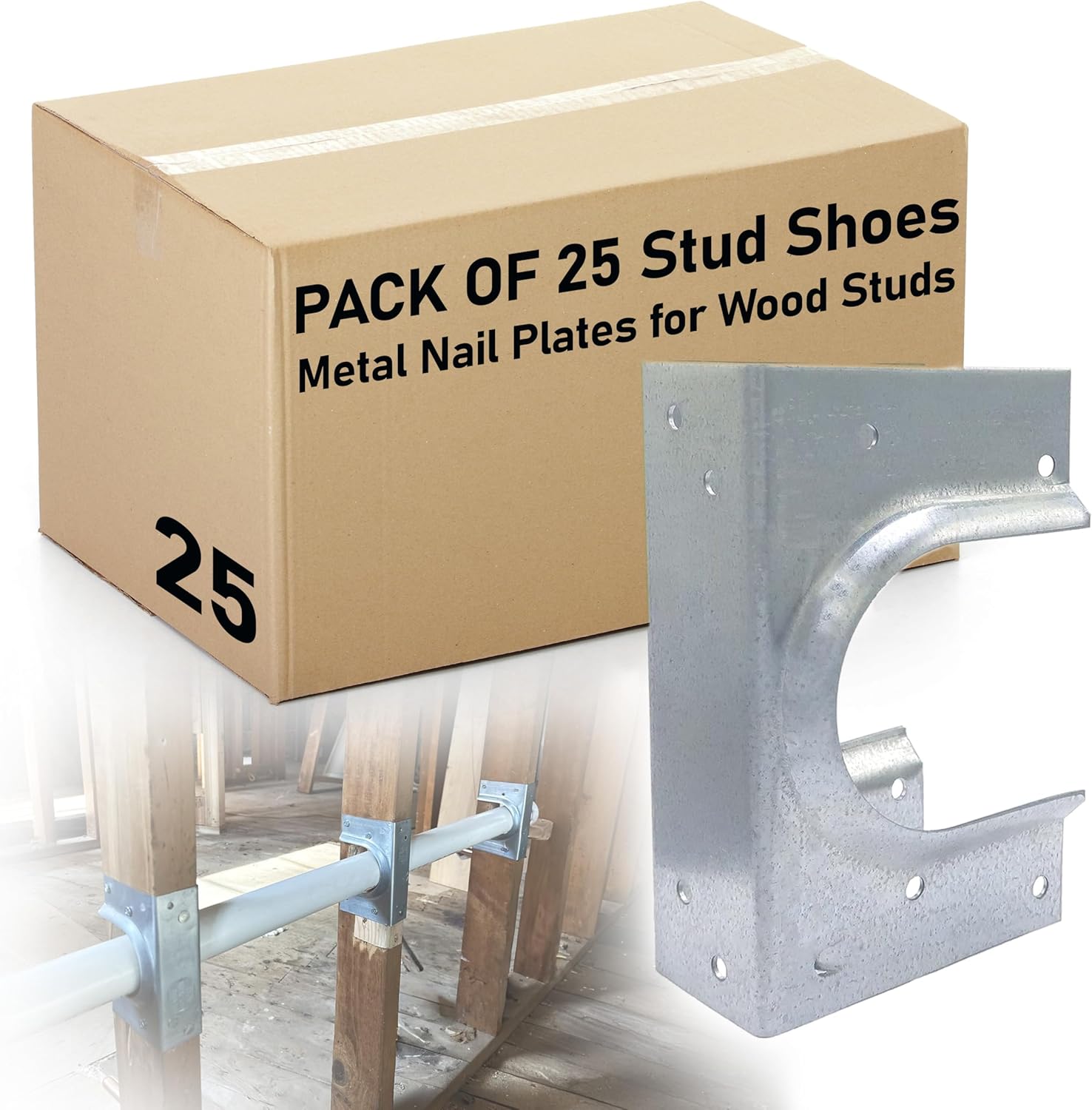 (25 Pack) Airmont Products AP-533-1, Metal Stud Shoes for Single Wood Studs, Fits up to 2-1/2 Inch Pipes, Reinforced Rib for Premium Durability and Extra Support, Width 1.5 Inches, Height 5.4 Inches
