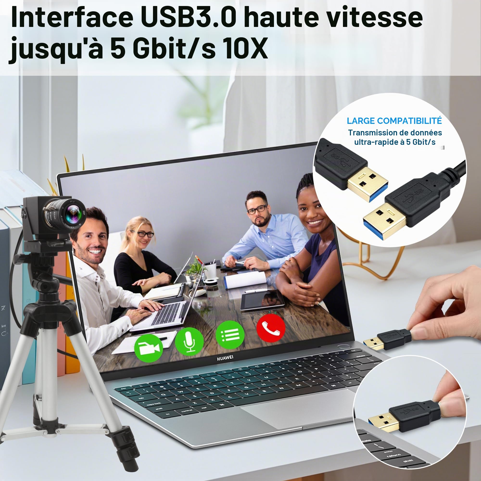 ELP Caméra USB 4K 60fps Haute Vitesse - Sortie Simultanée HDMI, Objectif Zoom Manuel 3,6-10 mm 3X pour PC, TV, Projecteur, Moniteur - Application Industrielle