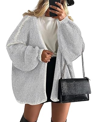 PRETTYGARDEN Womens Oversized Cardigan Sweaters 2025 Fall Long Lantern Sleeve Knit Open Front Lightweight Sweater