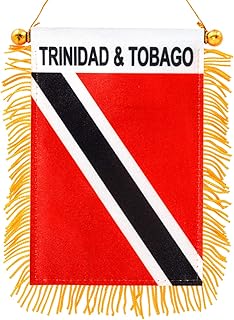 Anley 4 X 6 Inch Trinidad and Tobago Window Hanging Flag - Rearview Mirror & Double Sided - Fringed Trinidad and Tobagoans Mini Banner with Suction Cup