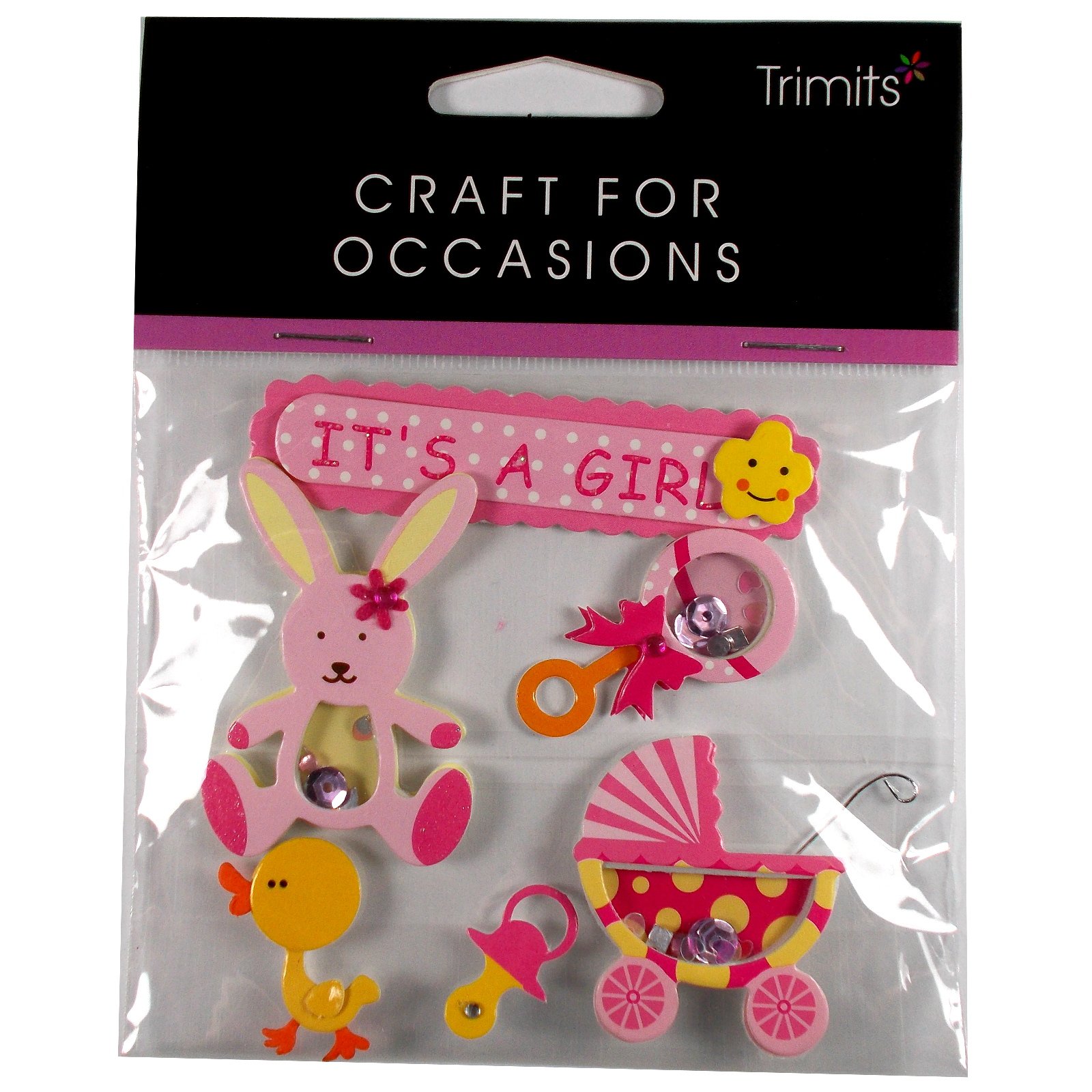 3D Baby Girl Pink Shaker Self Adhesive Craft Embellishment
