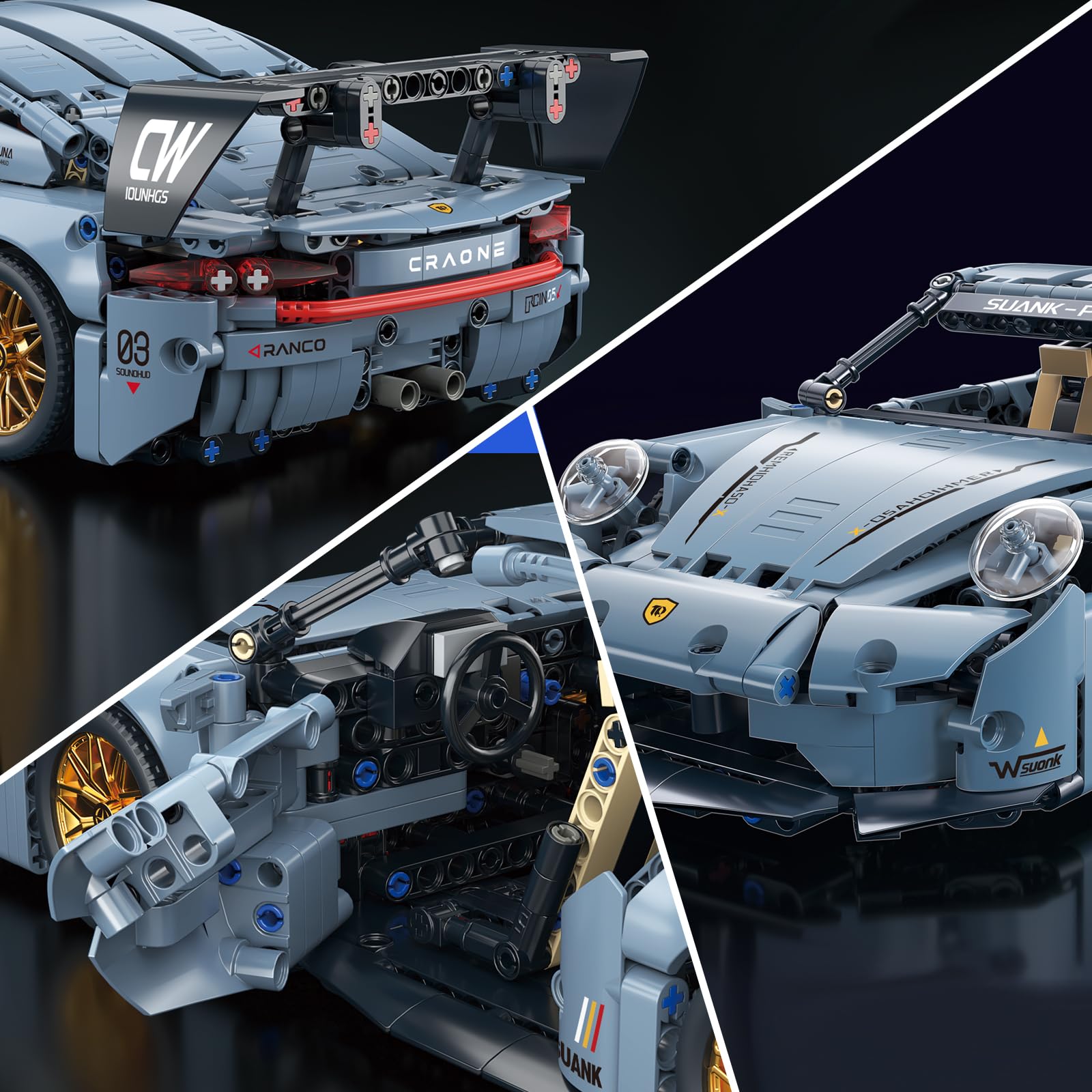 Technik Sportwagen Modellbausatz, 1:14 MOC Klemmbausteine Set(973 Teile)