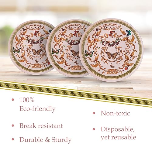 Miniatura 6 de Silver Spoons Juego de platos de postre de plástico de jardín de mariposas para fiestas, juego de vajilla desechable de 7.5 pulgadas, platos de