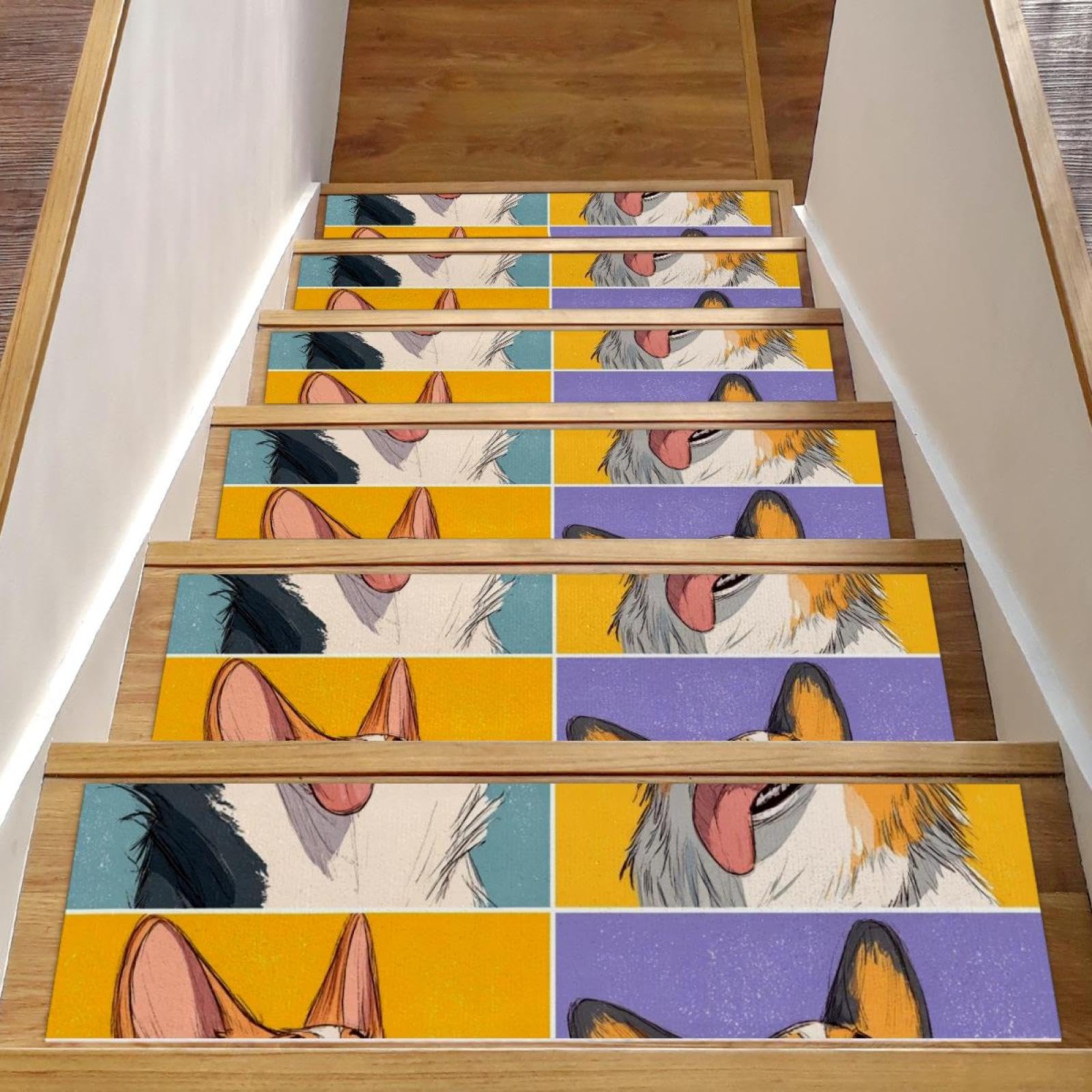 CHENZZZZ Cartoon Corgis Stars (3) Stair Treads Non-Slip Carpet Mat 30inX8in Indoor Stair Runners for Wooden Steps,Stair Rugs for Kids and Dogs