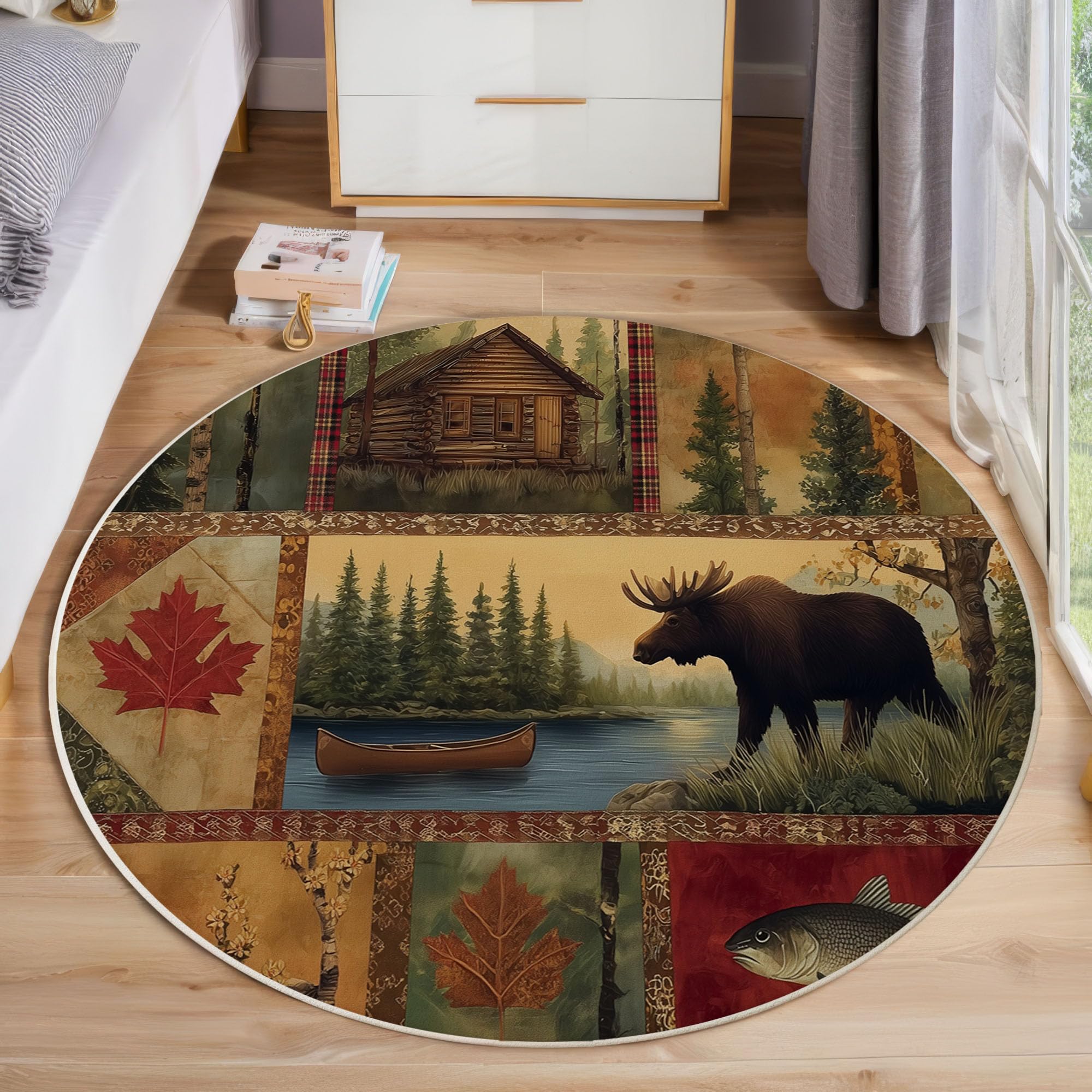 Tapis design géométrie végétale motif forêt d'orignaux fini doux haut de gamme