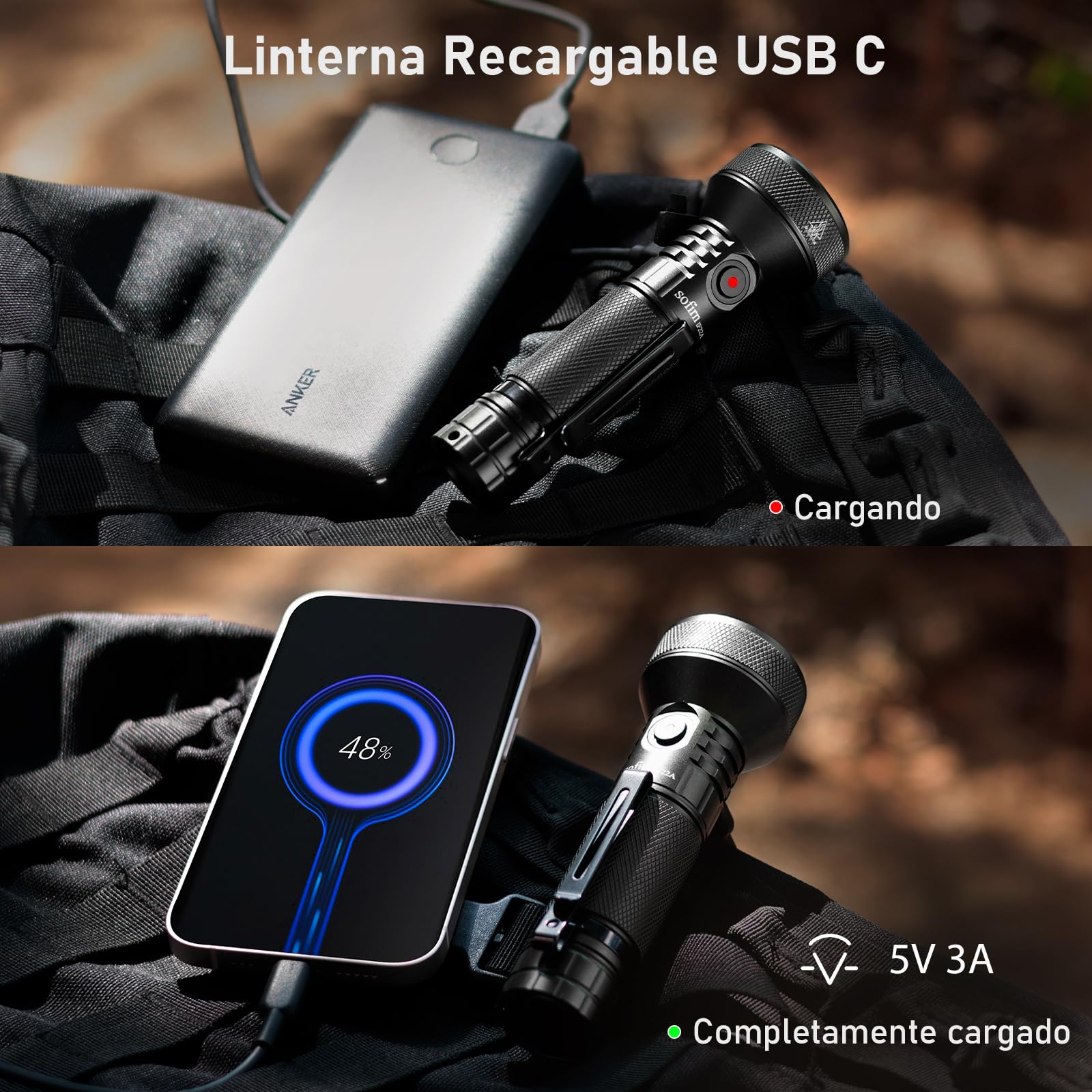 Sofirn Linterna Led Recargable 2100 Lúmenes, IF22A TIR Versión Exteriores Linterna Lanzadora USB C Manejable Ligera Ultra Brillante con 6 modos