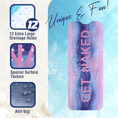 Miniatura 3 de Tapete de baño de mármol rosa y azul de 40 x 16 pulgadas, extra largo, para bañera, citas divertidas, tapete de ducha antideslizante para baño con