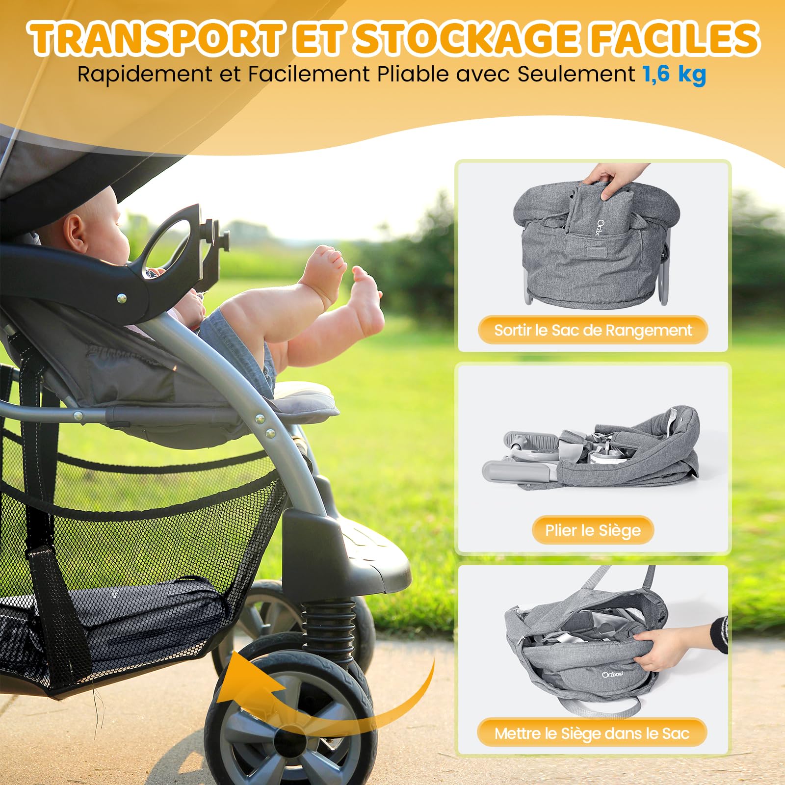Orzbow Chaise Bebe de Table, Siège de Table pour Bébé avec Harnais 5 Points, Rembourrage Supplémentaire pour la Sangle d'épaule, pour Maison et Voyage, Gris Classique