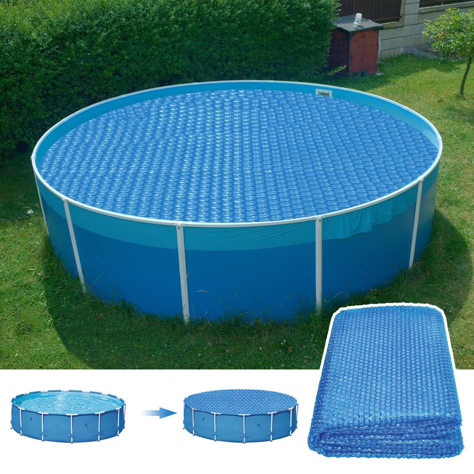 Pokrywa Solarna Basenu Okrągła osłona bąbelkowa do wanny | Wytrzymałe Przykrycie Basenowe Do Domu oraz Przydomowego Ogrodu, Ogrodu, Tarasu, Wanny, Spa, Kempingu, a także na Świeżym