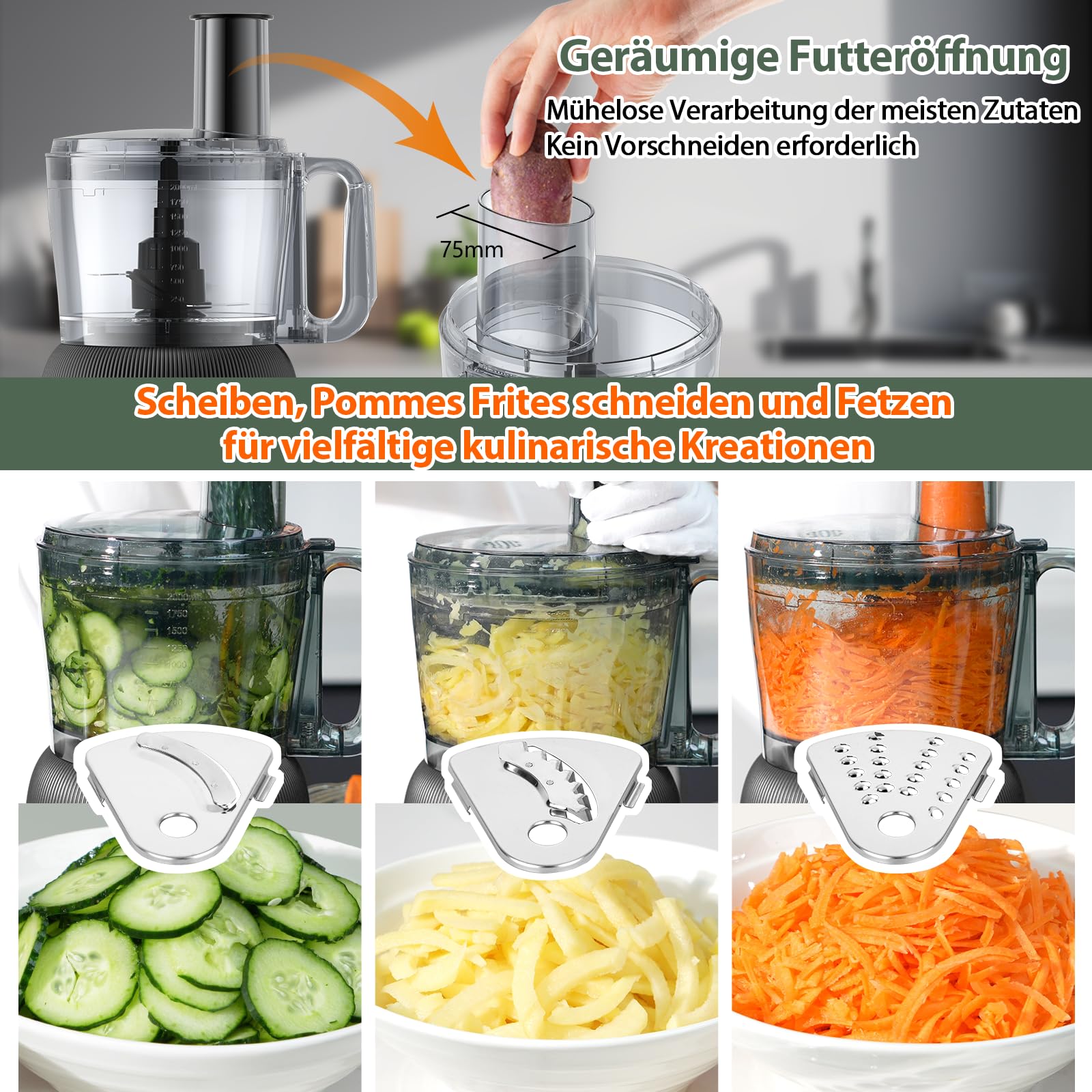 Combinazione di robot da cucina e frullatore, tritatutto da 2,5 l per carne e verdure, planetaria da 2 l con contenitore in vetro da 1500W, per frullati, estrazione di nutrienti ecc.