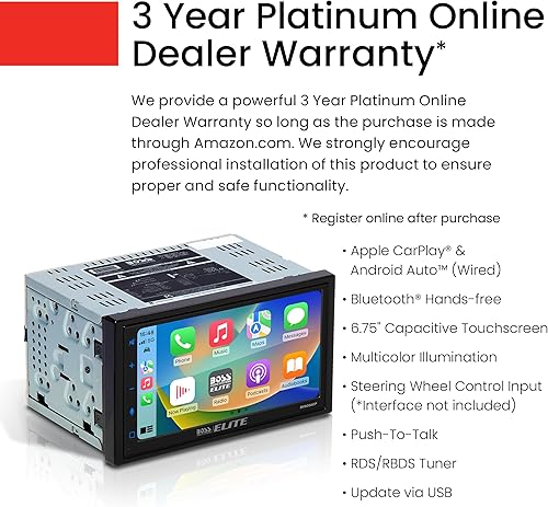 Miniatura 3 de BOSS Audio Systems BV800ACP - Receptor de video para automóvil de 6.25 pulgadas, Bluetooth, USB, Android Auto, Apple CarPlay, 3 años de garantía