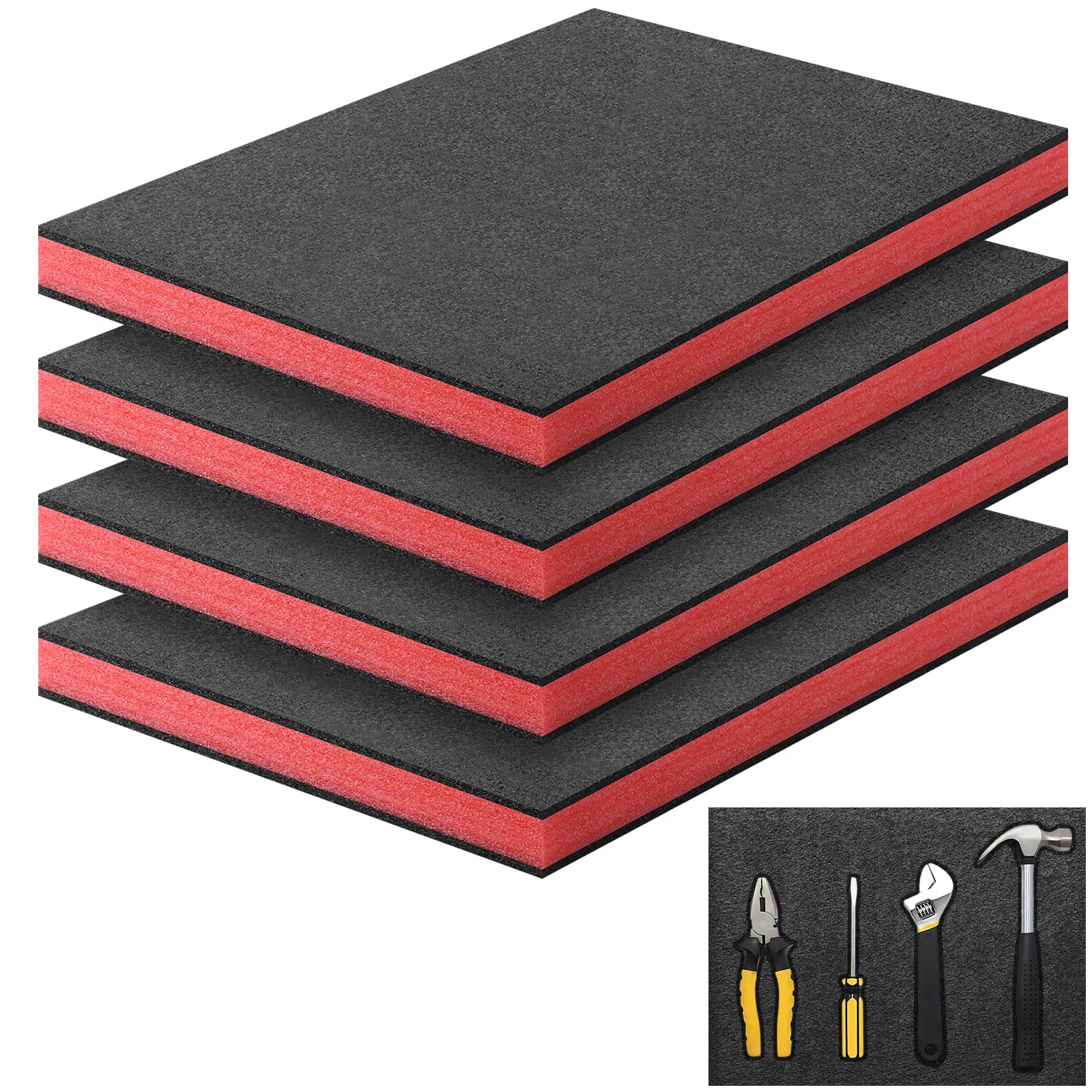 Storystore Foglio di Schiuma Poliuretanica 4pz, 40 x 30 x 5cm Inserti in Schiuma per Cassetta degli Attrezzi Tagliabili Rivestimento per Cassetta degli Attrezzi Organizer Inserti per Cassetta degli