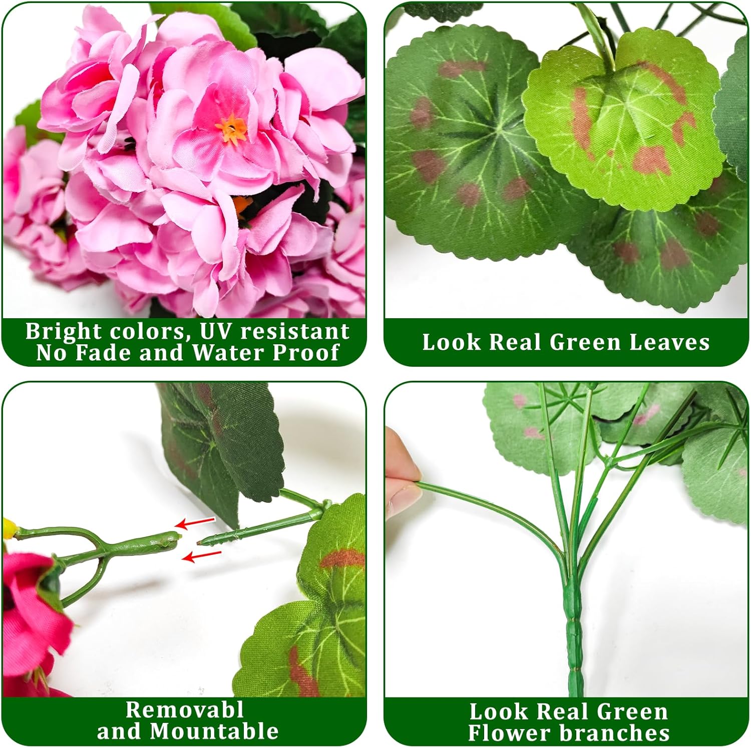 8 Bundles Artificial Geraniums Flowers for Outdoors Silk Fake Geraniums Flowers Outdoor UV Resistant Faux Plants Flowers for Home Kitchen Patio Planter Gardens Table Cemetery Spring Decor(Colors) - Image 8