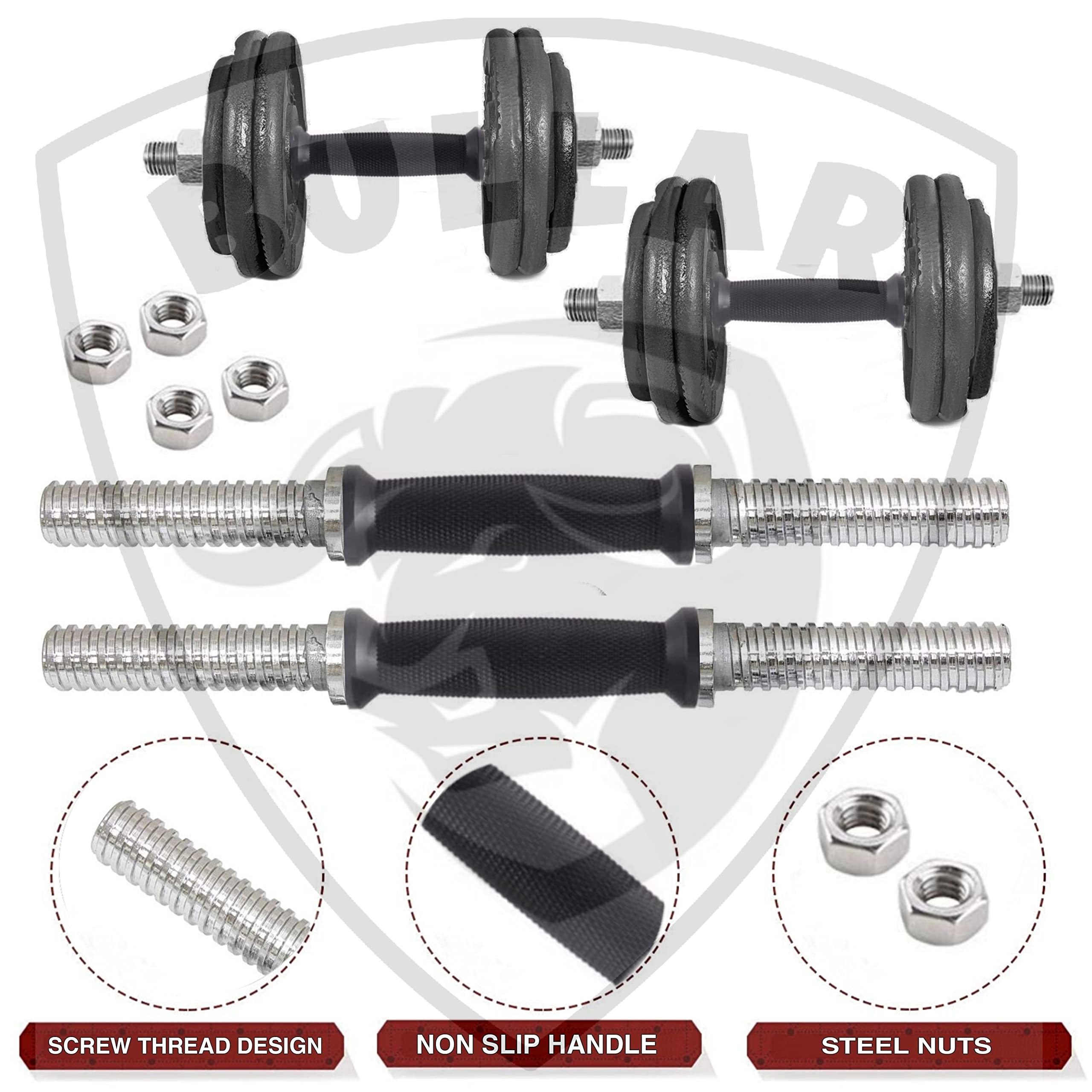BULLAR home gym set 8kg to 70kg with ez/curl/straight/pair of dumbbell rods, customize your own Exercise Set with Workout Accessories (Dumbbell Rods, Cast Iron, 10 KG) 3