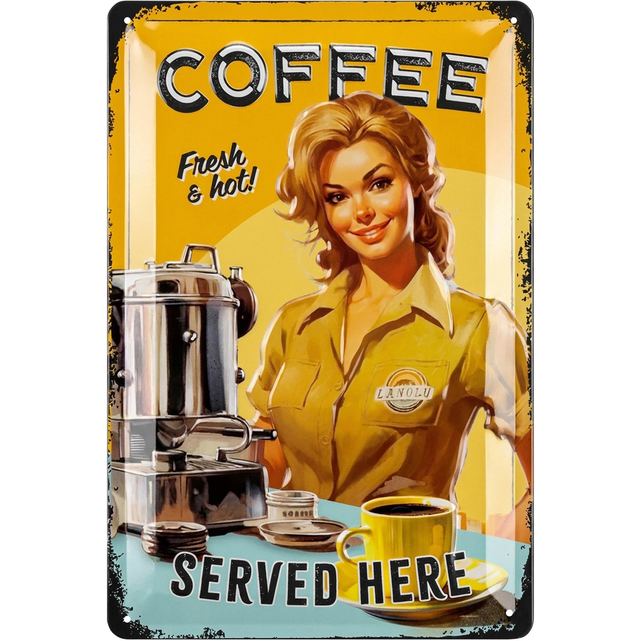 LANOLU Vintage Metal Coffee Sign - FRESH & HOT COFFEE - Coffee pictures for coffee Bar, Funny Coffee Signs for Kitchen, metal decor signs, metal kitchen signs wall decor, metal signs vintage 12x8"