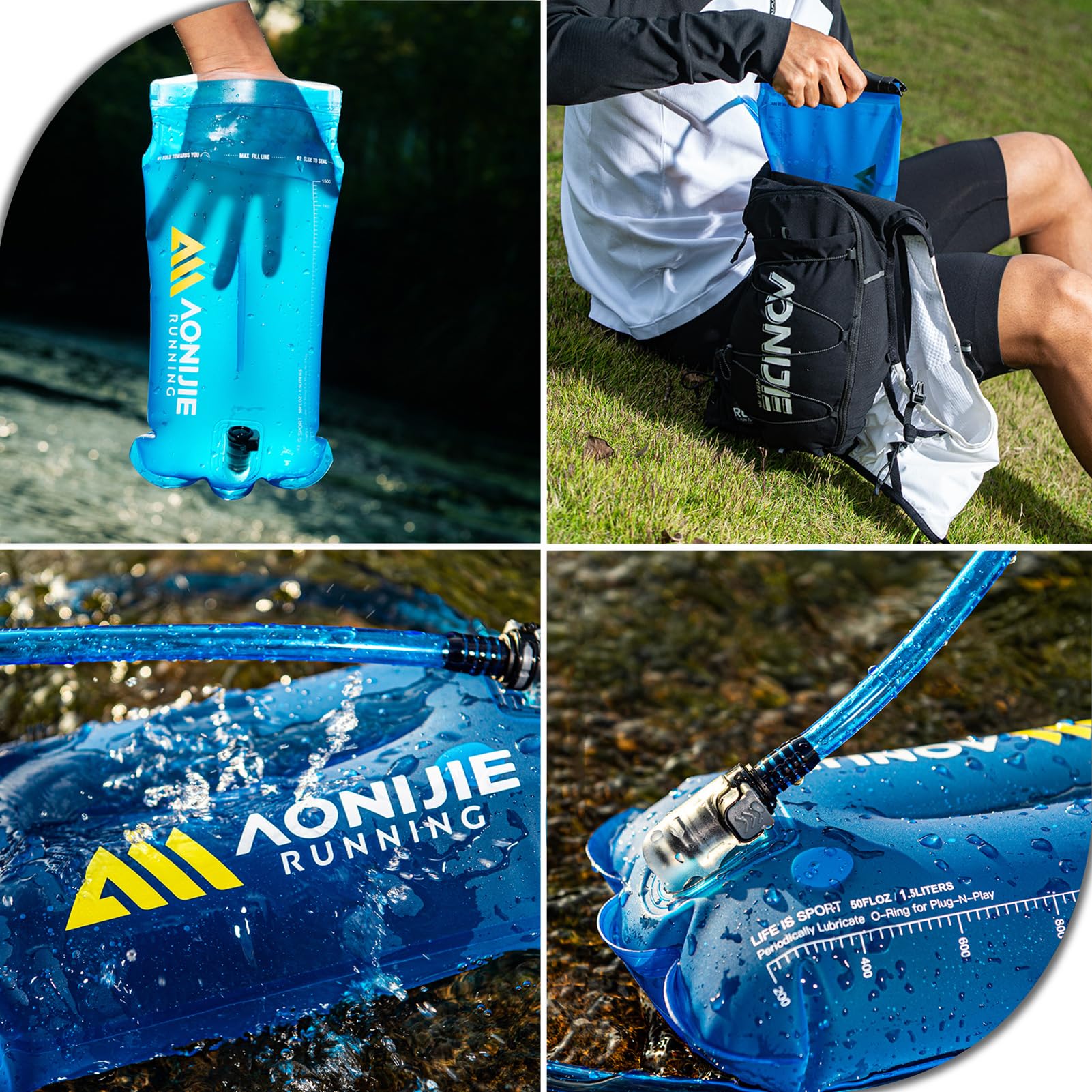 Azarxis Bolsa de Agua Portátil 1/1,5/2/3L Bolsa de Hidratación Libre de BPA a Prueba de Fugas para Mochila de Hidratación para Correr Ciclismo Senderismo