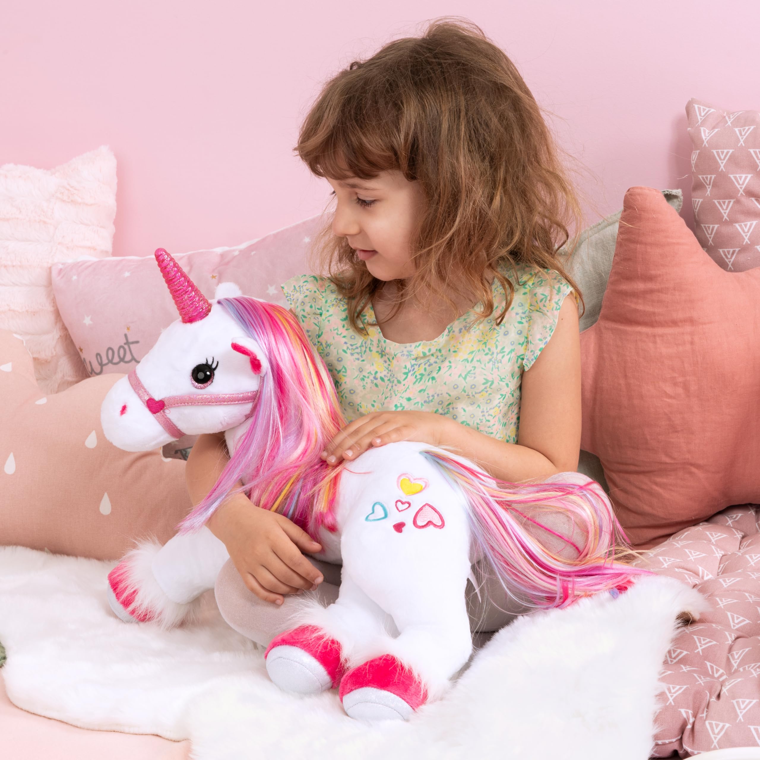 Bayer Design Peluche Juguete Unicornio con luz y Sonido, Interactivo | blanco