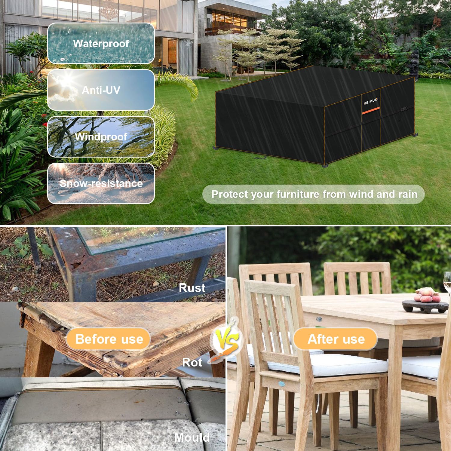 HYFBH Funda Para Muebles De Jardín, 160x130x90cm/LxWxH Funda Mesa Exterior Impermeable, 420D Oxford Funda Protectora Para Conjuntos De Muebles, Funda Sofa Exterior Impermeable Funda Cubre Sofa