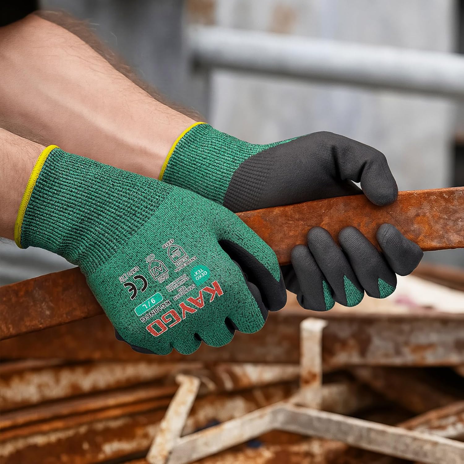 KAYGO 3 Pairs Cut Resistant Gloves,Safety Work Gloves KG18NCG,MicroFoam Nitrile Coating for Construction Automotive Warehouse