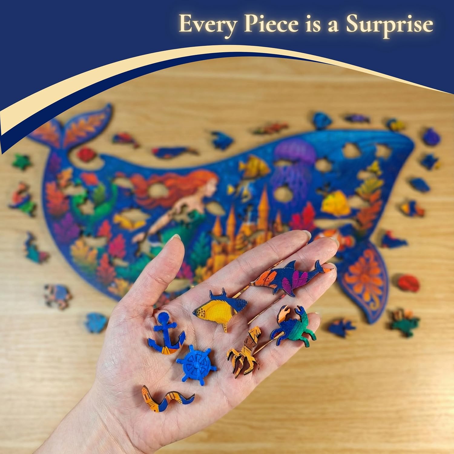 Goldbird Eco-Friendly Wooden Puzzles for Adults - 500 Piece Puzzles for Adults - Premium Gift Box - Whale Jigsaw Puzzles - Whimsical Pieces - 26.4 × 16.5 in