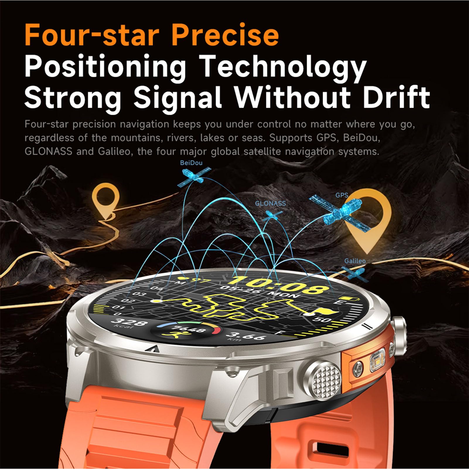GPS Orologio Collegato Uomo Donna Sport Impermeabile Multiattività Pedometro Chiamate Bluetooth10 giorni di autonomia Monitor Frequenza Bussola Monitoraggio della Pressione Atmosferica, Altimetro 1ATM