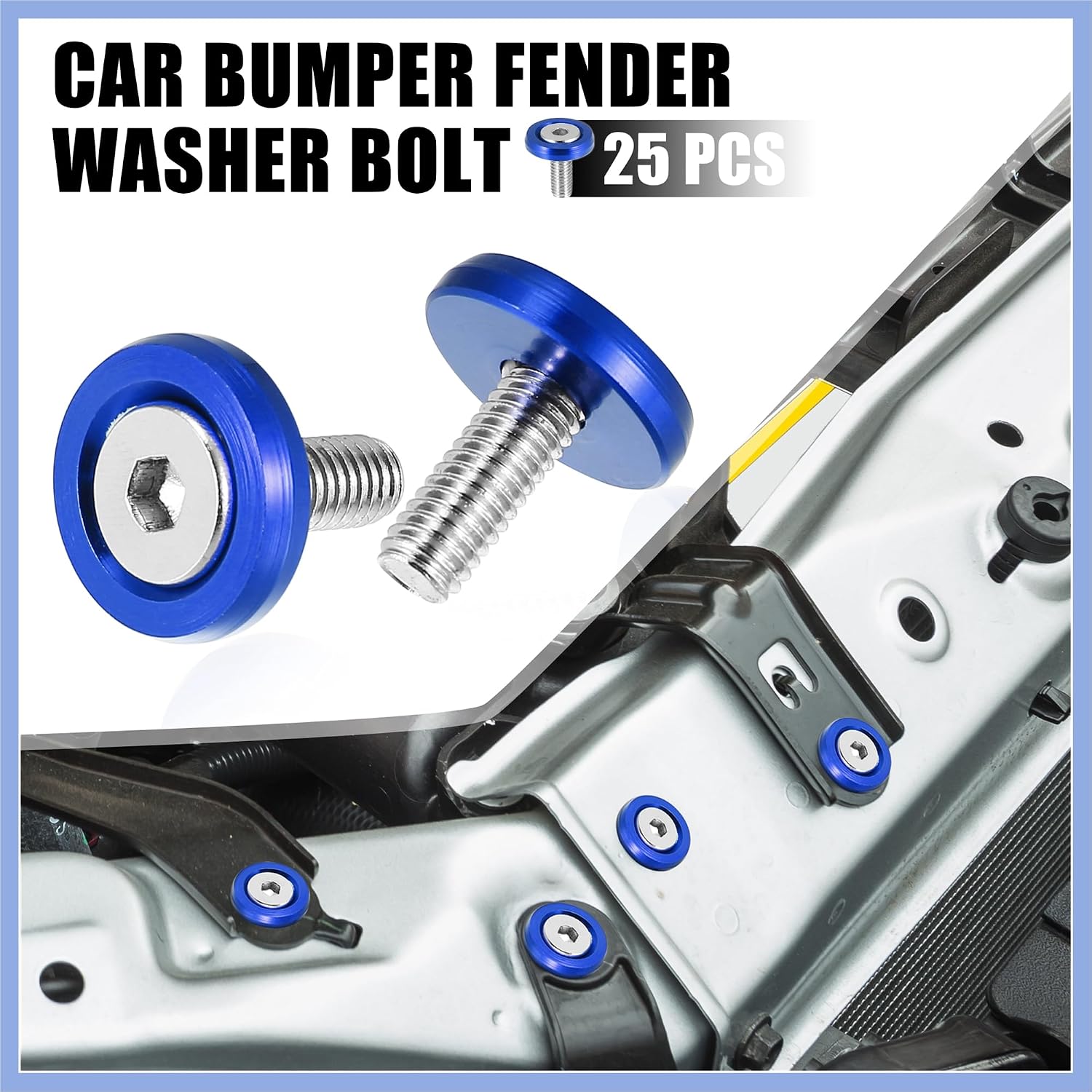 Car Bumper Fender Washer Bolt M6x20mm Engine Bay Dress Up Kit Stainless Steel Blue (Set of 25) Stable