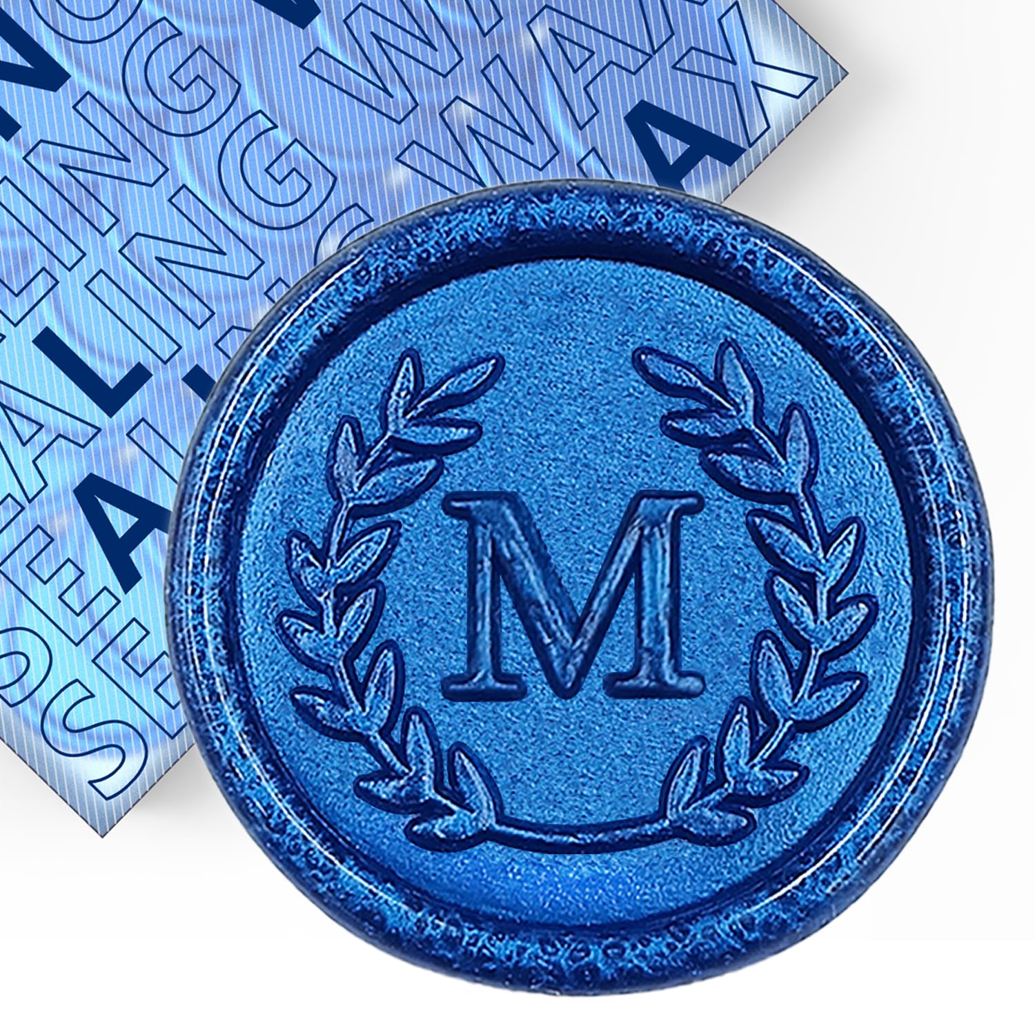 50Pcs Blue Letter M Adhesive Wax Seal Stickers, Hand-Made, No Need Seal Stamp, Tear and Use Wax Stickers for Wedding Invitations, Envelopes, Christmas Gift