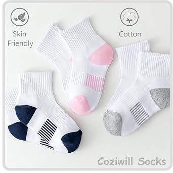 Girls Ankle Socks Kids Cushioned Athletic Quarter Socks Boys Cotton Short Sock Sports Youth 6/12 Pairs