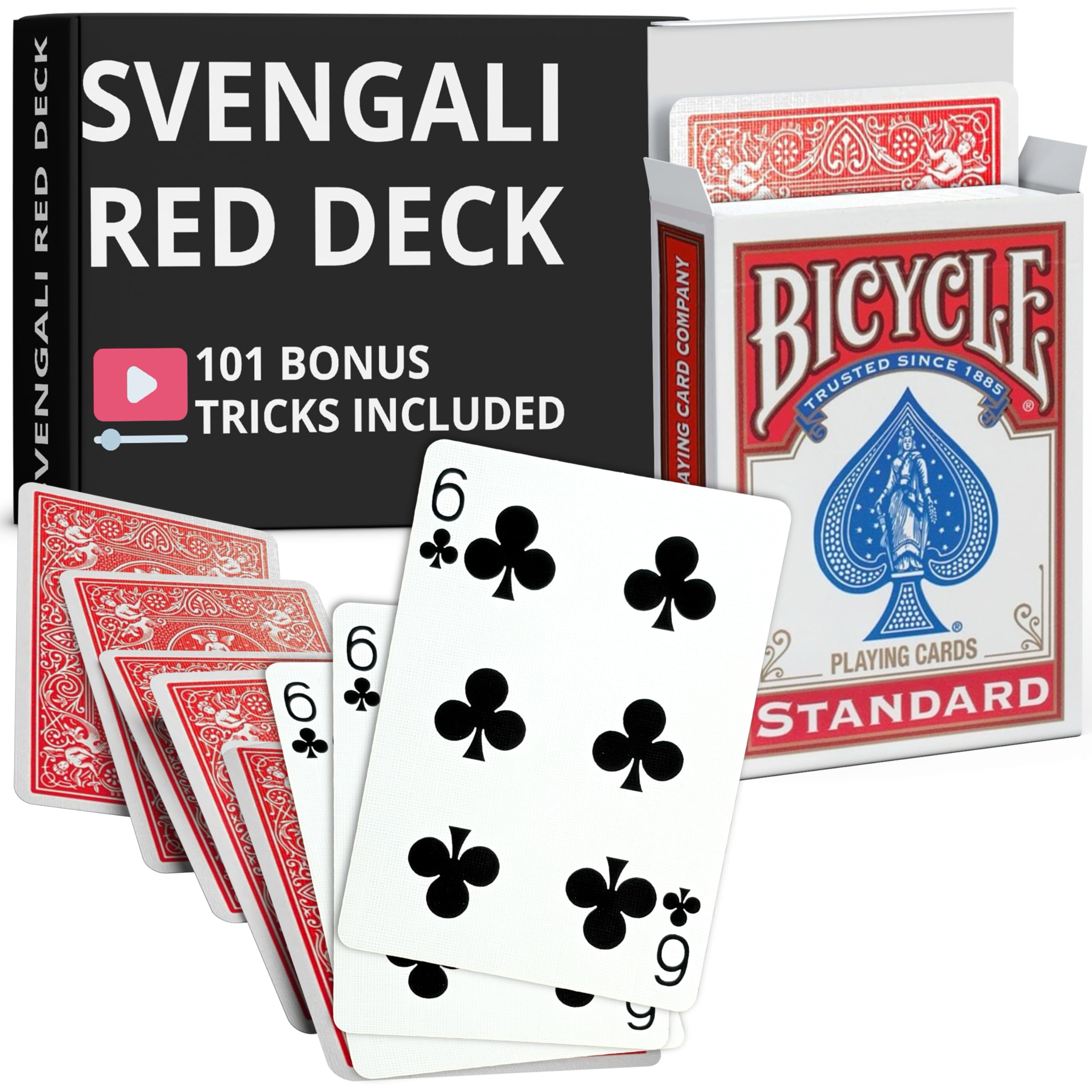 Ted's Sterling Magic Precision Red Rider Back Bicycle Svengali Deck with Instructions for 100+ Tricks (6 of Clubs)
