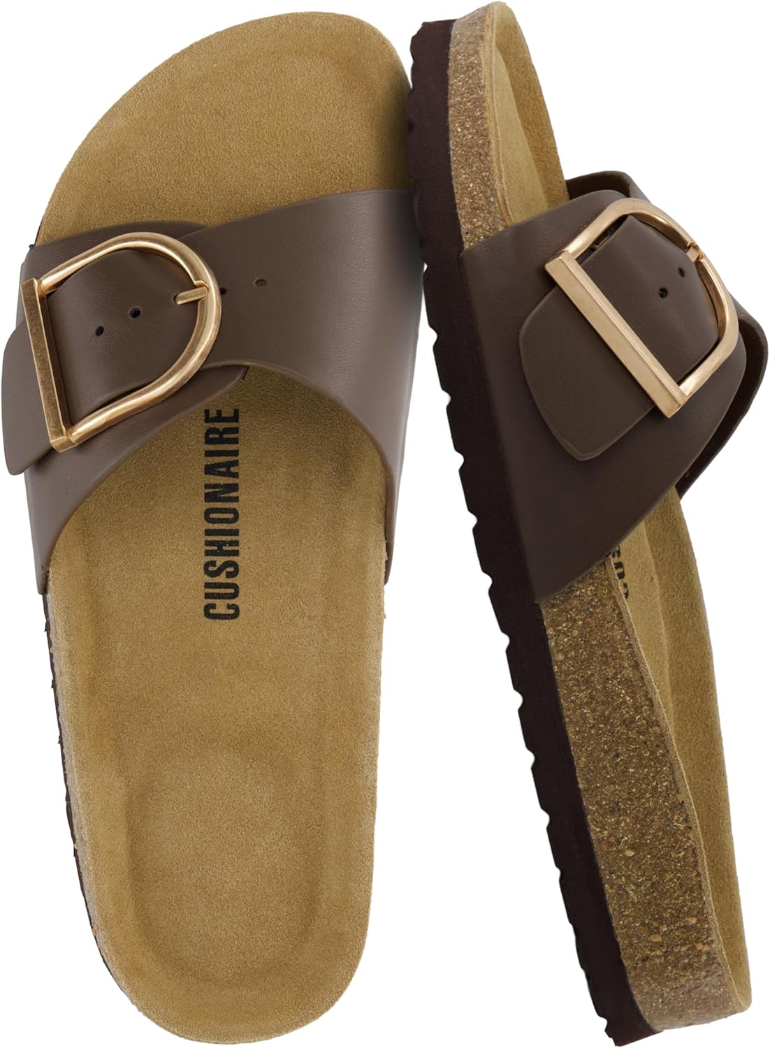 Cushionaire Leeds sandals for women slip on big buckle slide