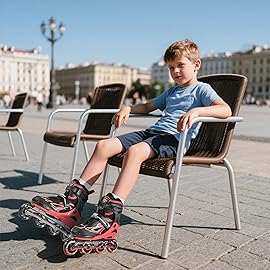 2PM SPORTS Vinal Inline Skates for Girls Boys Kids Ages 5-8 8-12 with Adjustable Illuminating Wheels, Inline Roller Skates for Youth Women Men - Red Medium