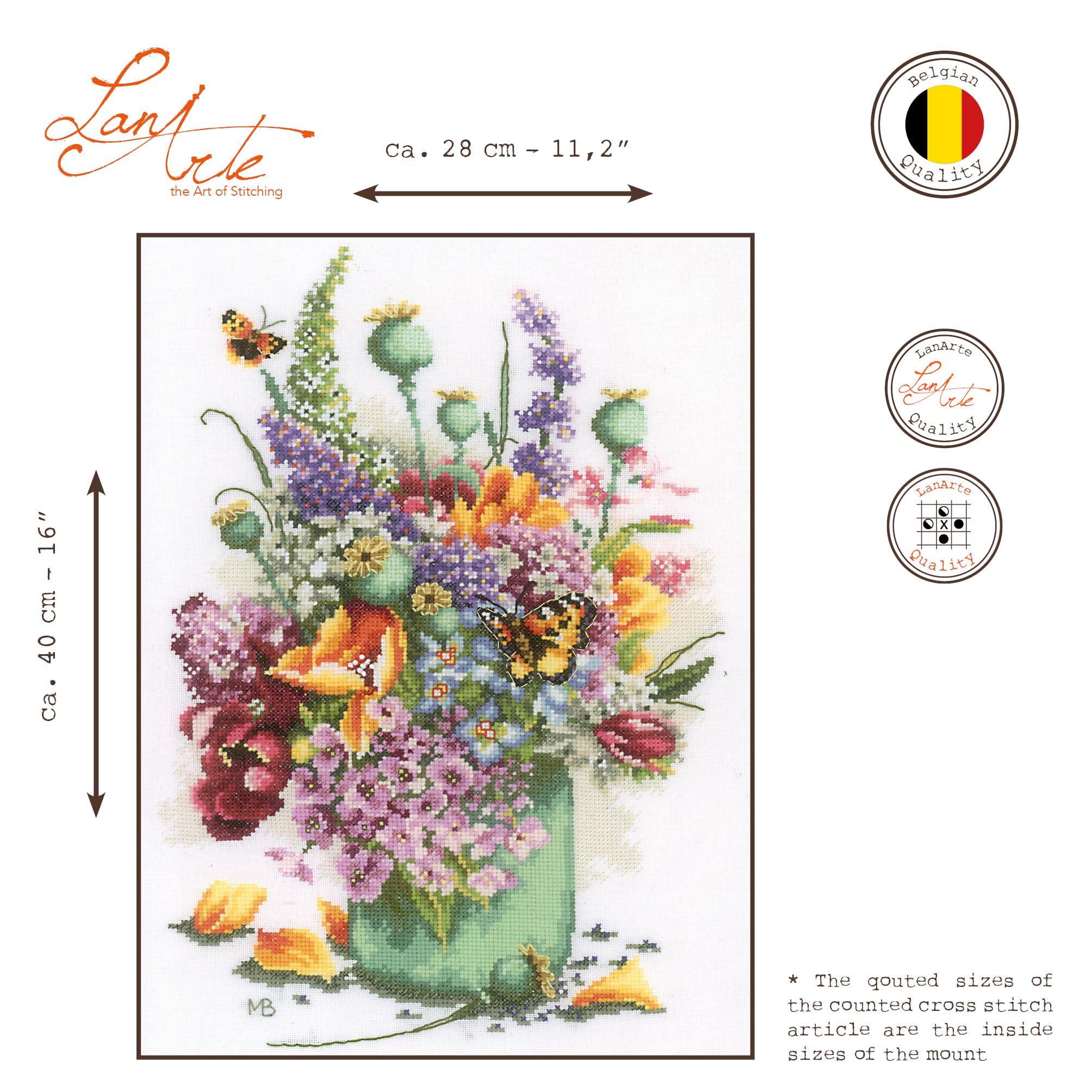 LANARTE Point De Croix Compté Tableau Kit Complet DIY Broderie Motif BOUQUET DE FLEURSPatron Adulte Art Creatif Decoration Salon Activité Manuelle Cadeau ca. 28 x 40 cm Counted Cross Stitch