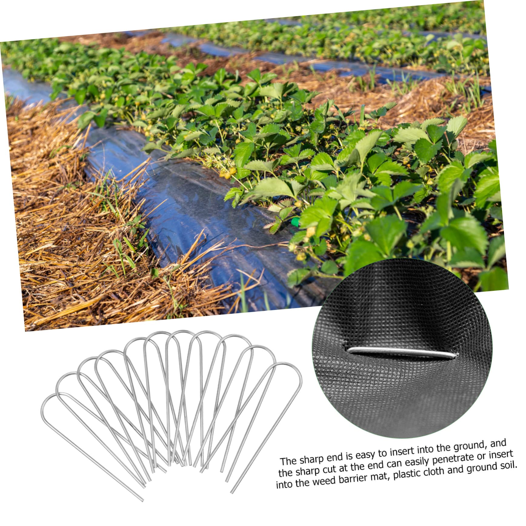 POPETPOP 100 Piquets de Sol de U en Fer, Argenté, Antirouille, pour Fixer Toiles de Paillage, Filets de Jardin et Gazon Artificiel