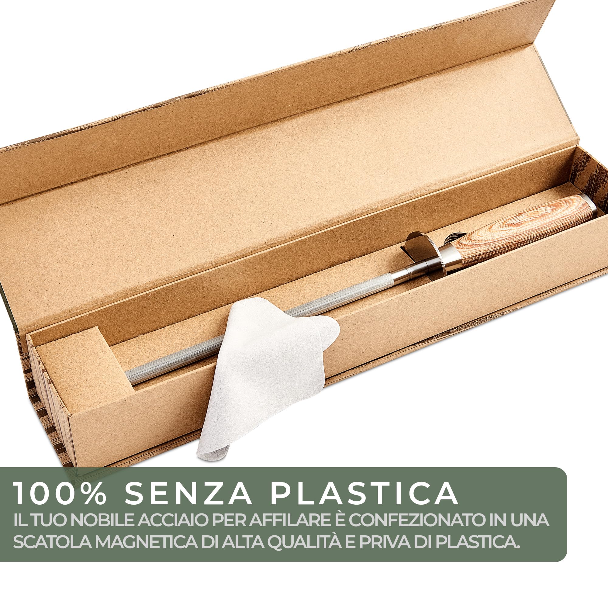 WALDWERK Affila Coltelli Premium – Affilacoltelli in acciaio temprato con elegante manico in legno – Acciaino professionale 100% privo di plastica – Affila Coletelli professionali