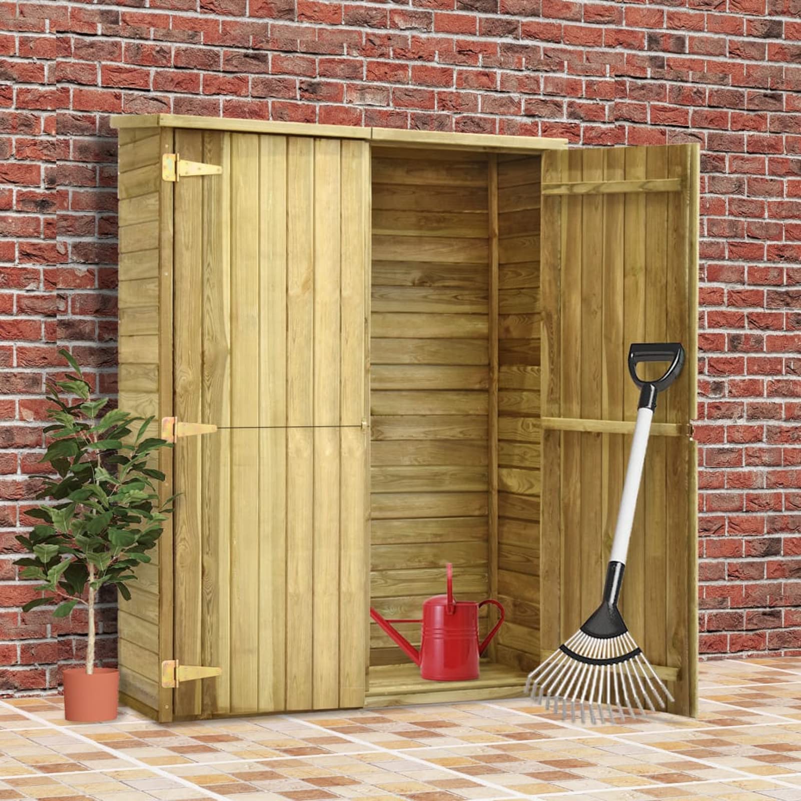Mobili Rimessa - Juego de herramientas de jardín, 123 x 50 x 171 cm, de pino impregnado, cobertizo de jardín de pared, cobertizo, herramientas de jardín, caseta de jardín, decoración para casa