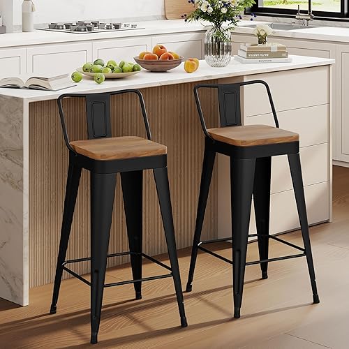 Miniatura 14 de Juego de 4 taburetes de bar de metal, altura de mostrador, sillas de bar oxidadas, modernas sillas de bar de 26 pulgadas con respaldo y asiento de