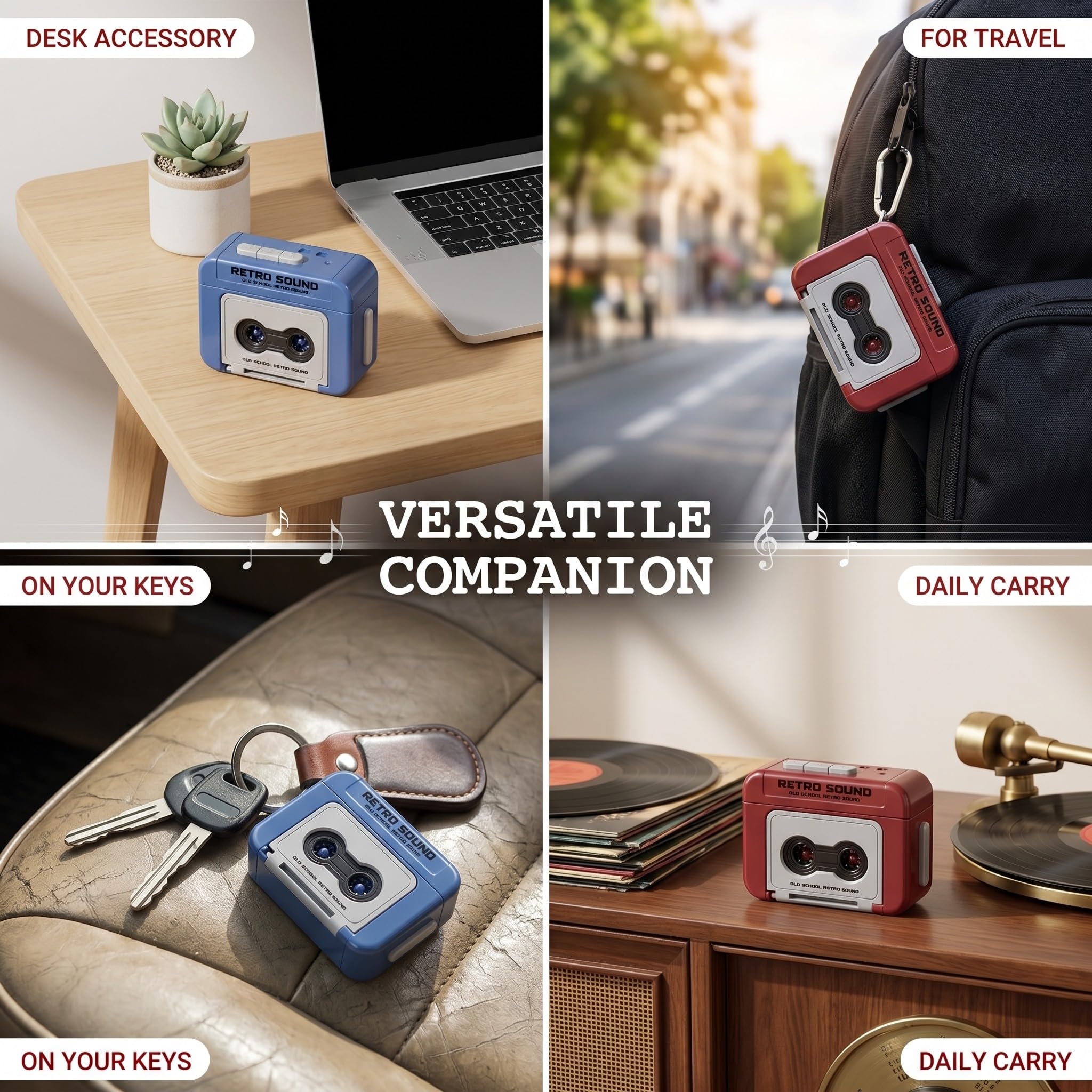 Retro Plattenspieler Schlüsselanhänger mit Aufnahmefunktion, Mini Grammophon Anhänger mit Sound für Personalisierte Sprachnachrichten, Nostalgie Musik Geschenk Set