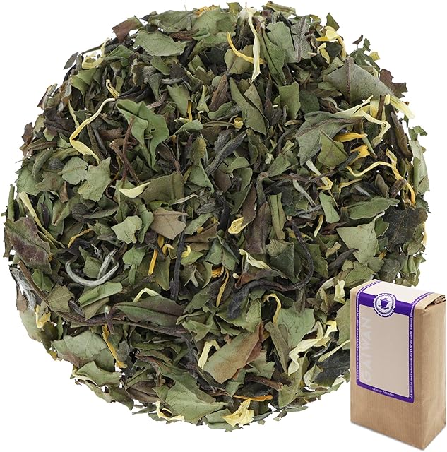 No. 1205: White Tea Loose Leaf "Pai Mu Tan Maracuja" - 500 g (17.6 oz, 1.1 lbs) - GAIWAN® Germany - bai mu dan, White Tea from China, Marigold Flowers